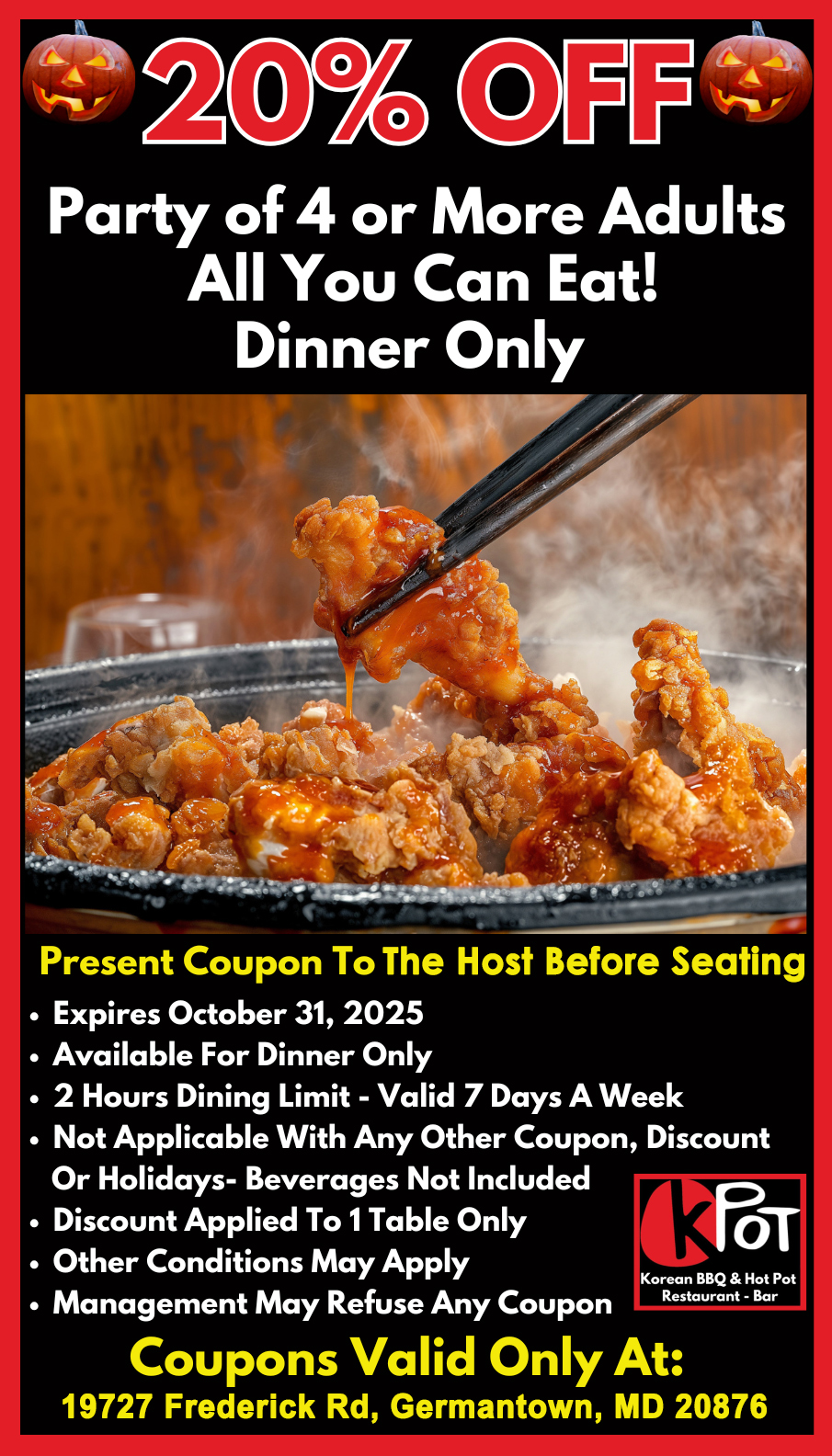 20% OFF COUPON – WELCOME TO KPOT GERMANTOWN,MD